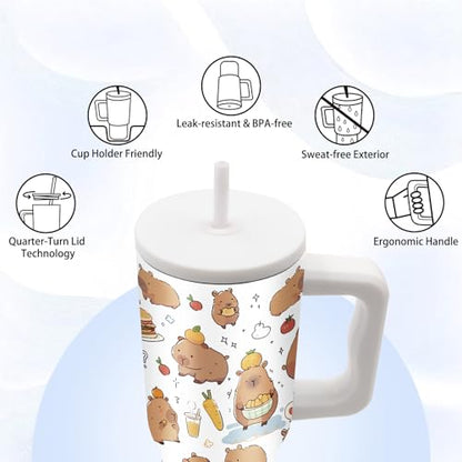 24oz Capybara Tumbler with Handle & Straw, Gift for Women Girls, Insulated - color: Capybara1