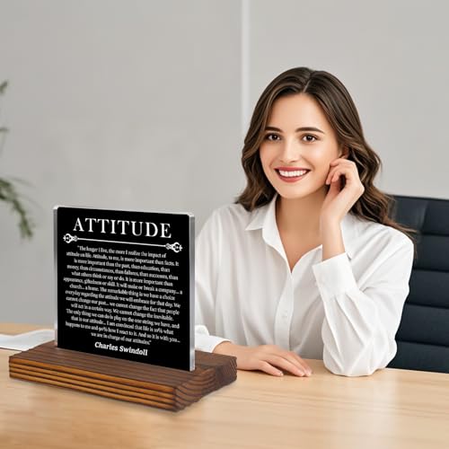 Attitude Acrylic Desk Sign, Motivational Quote Gift for Men Women, Inspirational Speech Plaque for Office Desk, Leadership Mindset Decor for Boss, Graduate, Teacher, Coach, Retirement EC388 - style: Attitude
