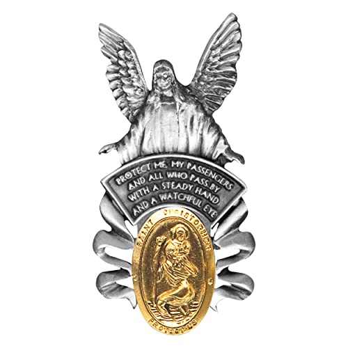 True Faith Jewelry Pewter and Gold Plated St Christopher Visor Clip for Car, Guardian Angel Patron Saint of Travelers, Gift for New Driver, Fine Pewter (92% Tin), 2-1/4 x 1-1/4 Inch - size: St. Christopher 2