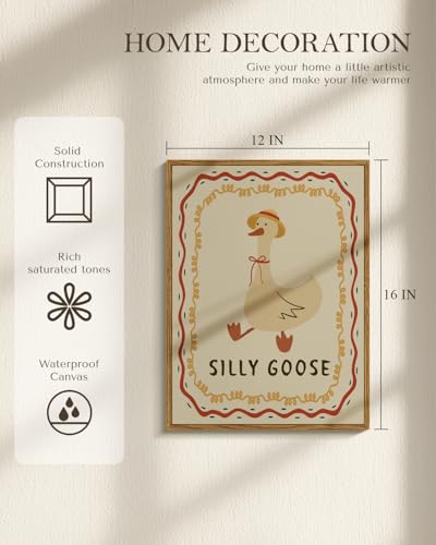 WHASAYART Cute Silly Goose Decor Funny Animal Framed Canvas Wall Art 12x16 - color: Silly Goose