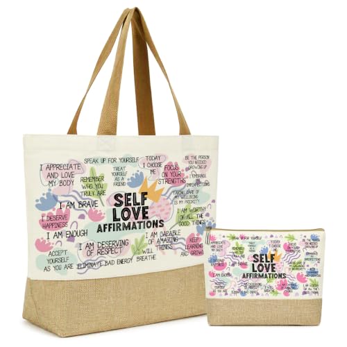 jeilink Inspirational Religious Gifts Boss Mom Birthday Christmas Tote Bag Canvas Reusable Grocery Beach Tote Black Pink - color: Self Love Affirmations 1743