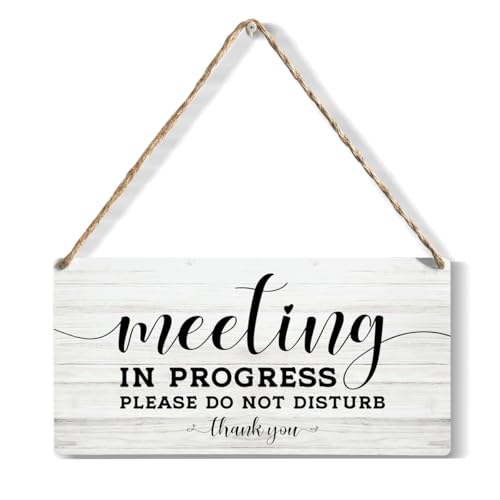 Meeting In Progress Sign, Office Door Hanger, Office Door Do Not Disturb Sign, Wooden Hanging Plaque 12 x 6 Inch, For Office Bedroom Living Room Home Decor Gifts - color: Meeting In Progress