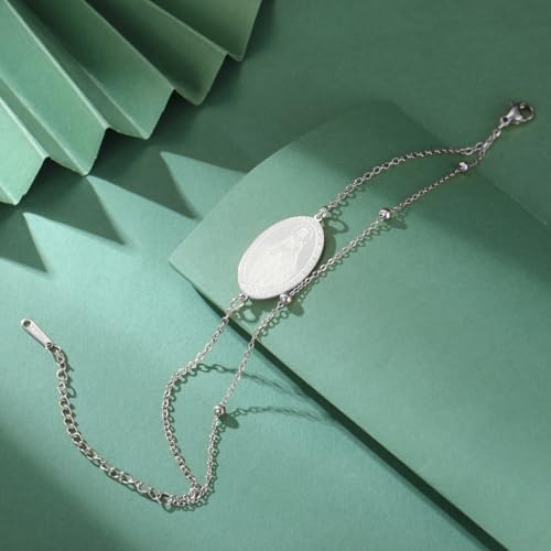 TEAMER Dainty Virgin Mary Rosary Bracelet Mother Mary Double Layer Beads Chain Bracelet Religious Faith Protection Jewelry For Women Men - color: Silver