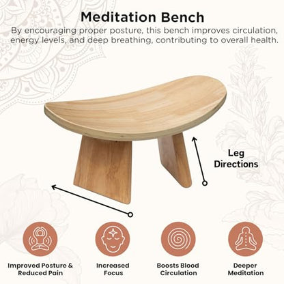 Wooden Meditation Bench for Seiza & Yoga Practice - Ergonomic Kneeling Prayer Stool with Curved Seat - Natural Floor Bench for Meditation, Mindfulness, Prayer & Yoga Sessions
