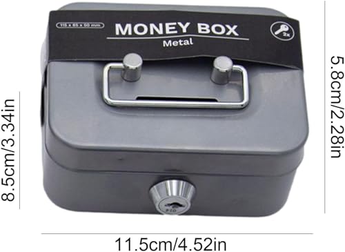 Cash Box with Key,Small Safe Key Lock Box with Portable Handle,Cash Drawer, 4.5" X 3.4" X 2.3" Mini Money Tray with Slot, Metal Security Box for Money Bank Safe Daily Coin Collection