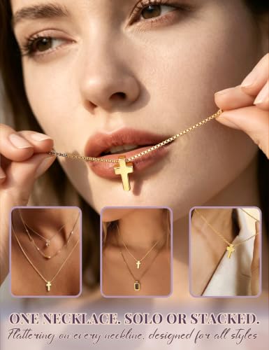 Subiceto Cross Necklace for Women,Small Sterling Silver Cross Pendant - color: Gold-Standard Cross
