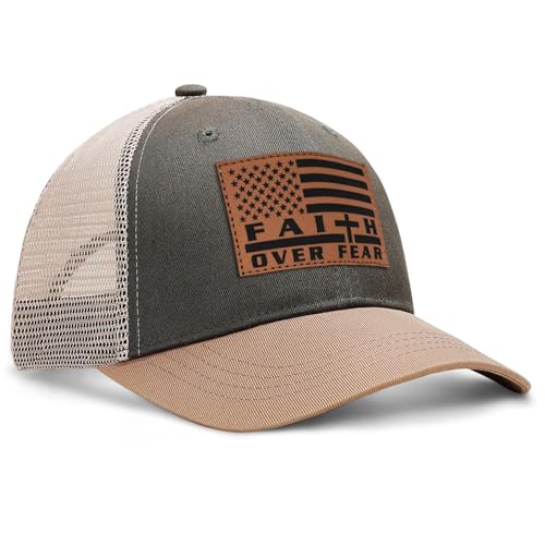 Jesus Hat Christian Gifts for Men American Flag Hats Faith Over Fear Hat Fathers Day Christmas Birthday Gifts for Friend - color: Grey-green