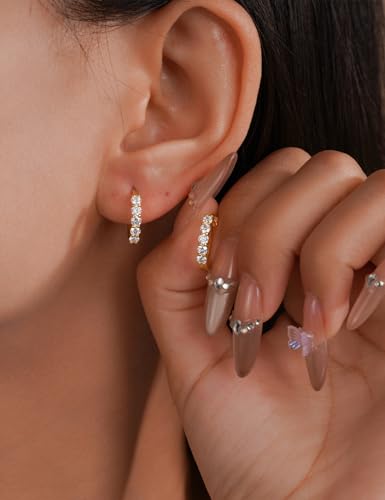 IMOLOVE Huggie earrings for women Ear Cuff Moissanite Stud Earrings Hypoallergenic Earrings for Women Sterling Silver with 18K White Gold Plated Earrings - color: 14.5mm Small Hoop-Yellow