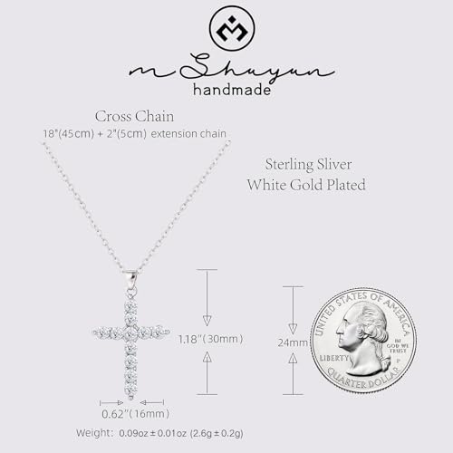 Cross Necklace for Women, Handcrafted S925 Sterling Silver Pendant - color: Sterling Silver + Zirconia