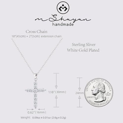 Cross Necklace for Women, Handcrafted S925 Sterling Silver Pendant - color: Sterling Silver + Zirconia