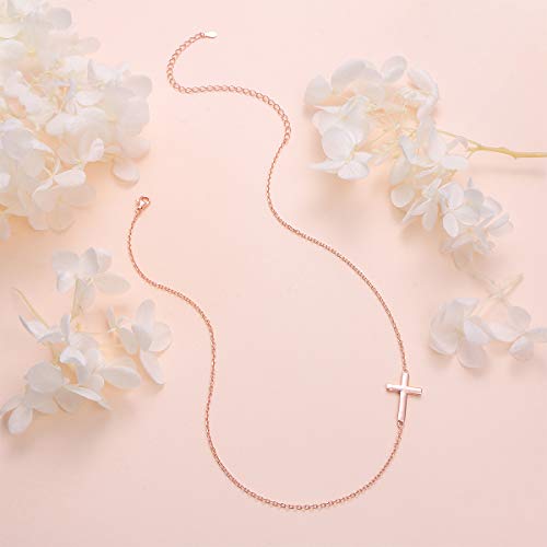 DAOCHONG S925 Sterling Silver Sideways Cross Choker Necklace 14+4 Inch - color: Rose gold-tone