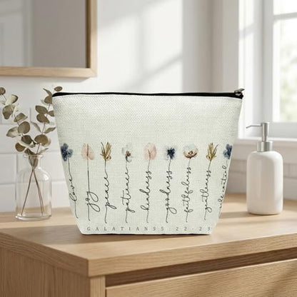 1 Pcs Christian Themed Makeup Bag (8.66x7x1.57 in) Cosmetic Pouch Printed with Bible Verses Exquisite Floral Pattern Thoughtful Positive Energy Gift for Women (B) - color: B