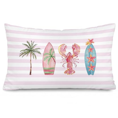 Surfer Girl Room Decor, Pink Beach Coastal 12x20 Pillow Cover - color: 01-coastal Pillow Cover-pink(white02)
