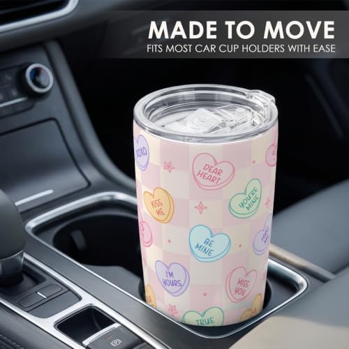 SANDJEST Heart Message Tumbler 20oz, Stainless Steel Travel Cup with Lid, Insulated Coffee Mug, Heart Gifts for Women Girls Friends Sisters on Birthday Christmas Valentine - color: Heart Message