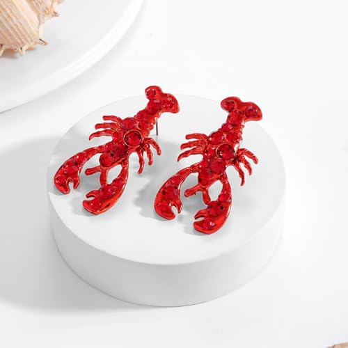 Creative Exaggerated Ocean Animal Drop Dangle Earrings for Women, Bohemia Style Alloy Lobster Octopus Fish Crab Earrings for Summer Beach Holiday Party Jewelry Gifts - style: Red Rhinestone Lobster Earrings-G