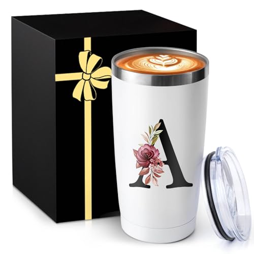 20 Oz Insulated Coffee Cup with Lid Stainless Steel Spill Leak Proof Heavy Large Reusable Thermal Travel Hot Tea Mug Camping Big Water Tumbler Custom Personalized Cool Women Mom Christmas Gift - style: Letter A