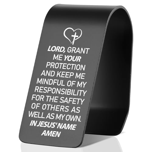 YODOCAMP Christian Prayer Car Visor Clip Stainless Steel, Lord Grant Me Your Protection Engraved Driving Prayer, Faith Based Safe Driving Reminder, Religious Car Accessory for Men Women TZC189 - color: Black-C189