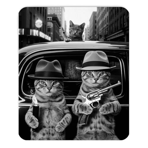 Mousepad Funny Cat Gangster Mafia Style Vintage Car Scene Hilarious Animal Humor Design Unique Mobster Aesthetic Desk Accessory Cool Retro Noir Computer Mouse pad Novelty Gaming Mouse Mat Office - color: Gangster Mafia