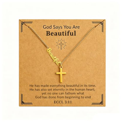Faith Gold Cross Necklace for Women Christian Religiou Confirmation Jewelry - color: Beautiful Gold