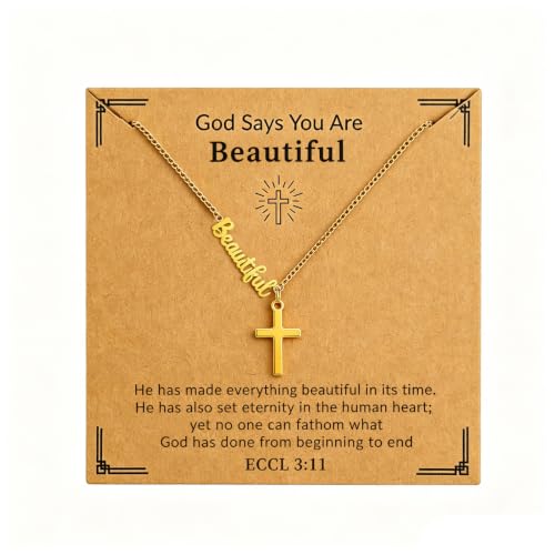 Faith Gold Cross Necklace for Women Christian Religiou Confirmation Jewelry - color: Beautiful Gold