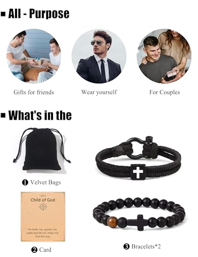 Giovanchi Christian Cross Bracelet for Men Him Dad Father Godfather Grandfather Grandpa Husband, Inspirational Faith Based Jesus Bracelets Gifts for Easter Basket Stuffers - style: Child of God