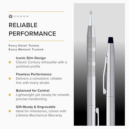 Cross Classic Century Diamond Cut Satin Ballpoint Pen, Black Ink - color: Brushed Chrome