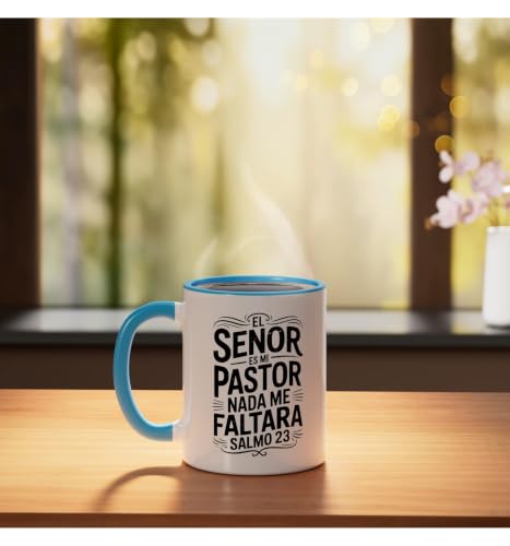 Spanish Christian With a Bible Verse Quote El Senor Es Mi Ceramic Mug, Blue/White, 11oz - color: Blue/White, size: 11 Ounces