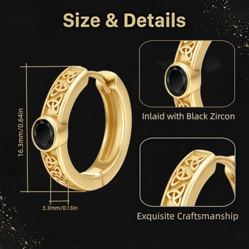 14K Gold Hoop Earrings for Women Gold Huggie Hoop Earring for Men - color: Celtic Knot-2