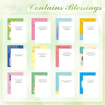 Motiskyy 48 Pack Religious Christian Birthday Cards Bulk with Scripture Assorted Bible Verse 4.5 x 6.2 Inch Christian Blessings Birthday Greeting Cards with Envelopes and Stickers (Illustration Style) - style: Illustration Style