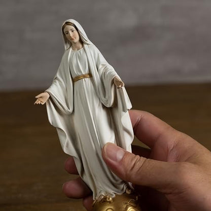 BC Catholic Our Lady of Grace Statue, 7" H Holy Mother Virgin Mary Figure, Religious Gfit of Home Decor, Handpainted Renaissance Sculpture Purity & Grace Collection from Buildclassic (Gold &White) - color: Our Lady of Grace