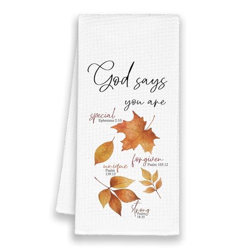 Fall Maple Leaf Christian Kitchen Towels, Scripture God Says You are Special Hand Bathroom Towels for Harvest Thanksgiving, Autumn Decorative Dish Towels Decor for Dorm Home 16x24in - color: Maple Says