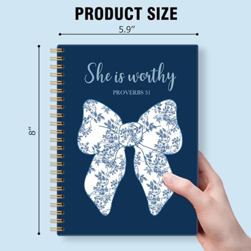 She Is Worthy Proverbs Lined Spiral Notebooks Gifts for Christians - color: Multi & Blue & White