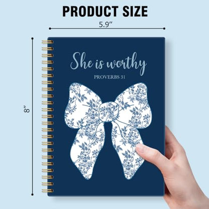 She Is Worthy Proverbs Lined Spiral Notebooks Gifts for Christians - color: Multi & Blue & White