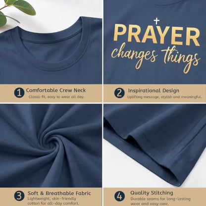 BeWithYou Christian Shirts for Women Religious Faith Jesus God Tshirts Inspirational Bible Verse Cross Graphic Tee Casual Top - color: Navy Blue, size: Large