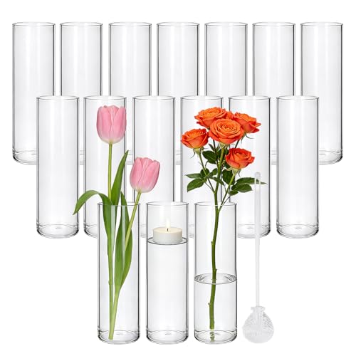 Brajttt16 Pack Glass Cylinder Vase, 7" H×2" W Clear Vases for Centerpieces - size: Smooth-16PCS