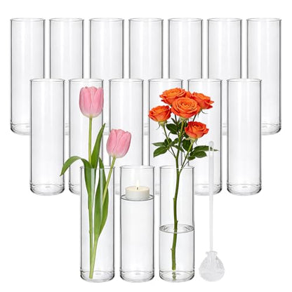 Brajttt16 Pack Glass Cylinder Vase, 7" H×2" W Clear Vases for Centerpieces - size: Smooth-16PCS