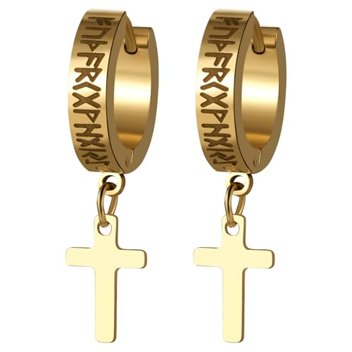 Cupimatch 3-6 Pairs Stainless Steel Cross Dangle Huggie Hinged Hoop Earrings for Men Women (1 Pair Silver Cross) for Mother's Day - color: hoop-gold