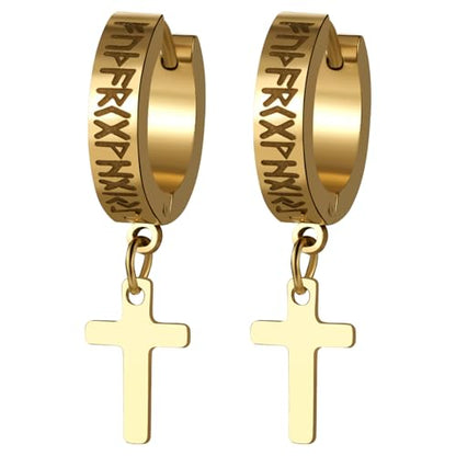Cupimatch 3-6 Pairs Stainless Steel Cross Dangle Huggie Hinged Hoop Earrings for Men Women (1 Pair Silver Cross) for Mother's Day - color: hoop-gold
