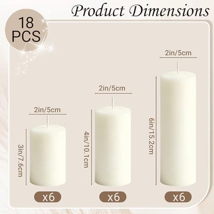 18-Pack Ivory White Pillar Candles Bulk Set, 2 x 3/4/6 Inch 3 Size - size: 2 x 3/4/6 Inch