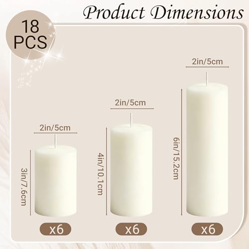 18-Pack Ivory White Pillar Candles Bulk Set, 2 x 3/4/6 Inch 3 Size - size: 2 x 3/4/6 Inch