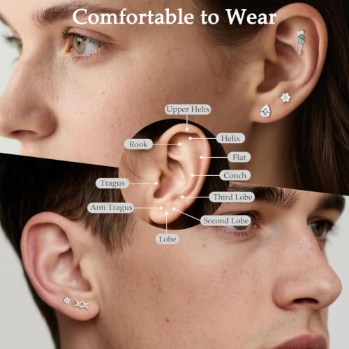 Limerencia Titanium Flat Back Screw Back Stud Earrings for Women Men - color: Silver 3