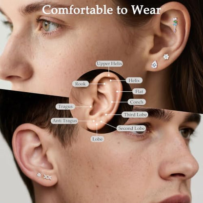 Limerencia Titanium Flat Back Screw Back Stud Earrings for Women Men - color: Silver 3