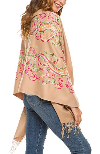 Urban CoCo Embroidered Scarf for Women, Tassel Shawl, Soft Lightweight Wrap - color: #1-camel