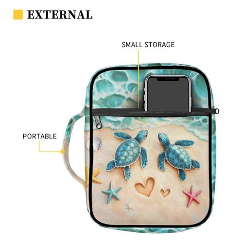 Suobstales Beach Turtle Starfish Seashell Heart Print Bible Cover Carrying Book Case for Women Men Lightweight Bible Bag Bible Protective with Handle and Zippered Pocket - color: Beach Turtle Starfish Seashell Heart