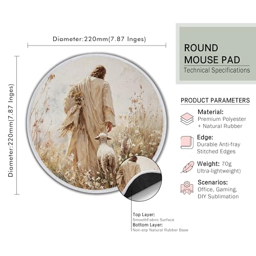 Jesus and the Lamb Christian Small Round Mouse Pad 8.6x8.6in - color: Jesus and Lamb Mouse Pad