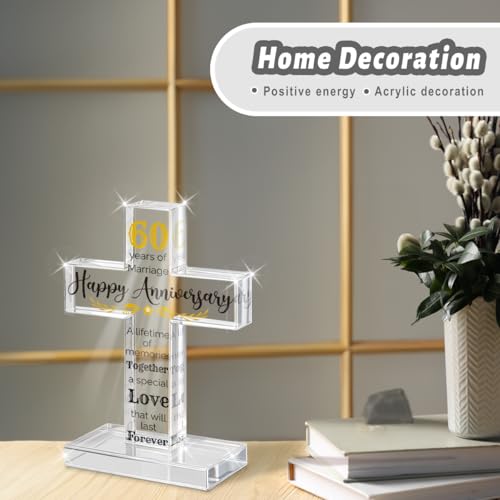 PVOPVO 60th Wedding Anniversary Religious Cross Gifts for Him Her 60 Year Anniversary Romantic Gift for Women Men Couple 60 Years of Marriage Gifts for Couple - color: 60th Anniversary
