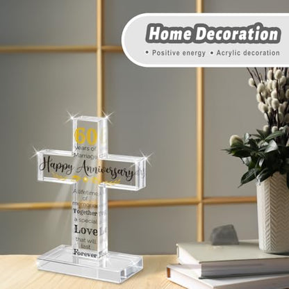 PVOPVO 60th Wedding Anniversary Religious Cross Gifts for Him Her 60 Year Anniversary Romantic Gift for Women Men Couple 60 Years of Marriage Gifts for Couple - color: 60th Anniversary