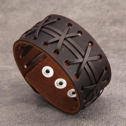GelConnie Leather Cuff Bracelet Punk Braided Bracelets Rock Leather Wristbands Faux Mens Leather Bracelet Gothic Viking Bangle Adjustable Wrap Bracelet for Women,Men - color: MLPB084-Brown