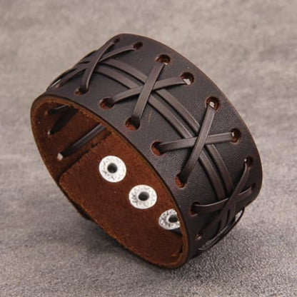 GelConnie Leather Cuff Bracelet Punk Braided Bracelets Rock Leather Wristbands Faux Mens Leather Bracelet Gothic Viking Bangle Adjustable Wrap Bracelet for Women,Men - color: MLPB084-Brown