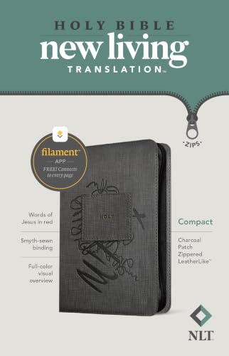 NLT Compact Zipper Bible, Filament Enabled (LeatherLike, Charcoal Patch, Red Letter)
